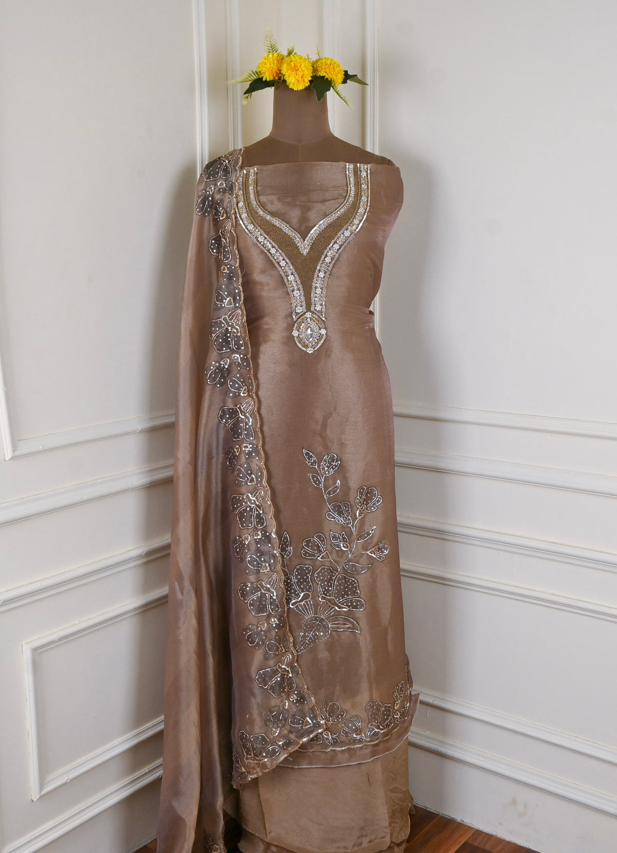 Glass Shimmer Brown Unstitched Suit