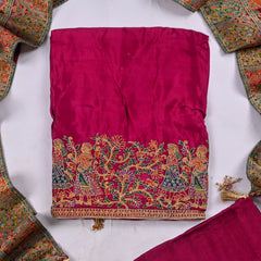 Crepe Silk Wine Unstitched Suit