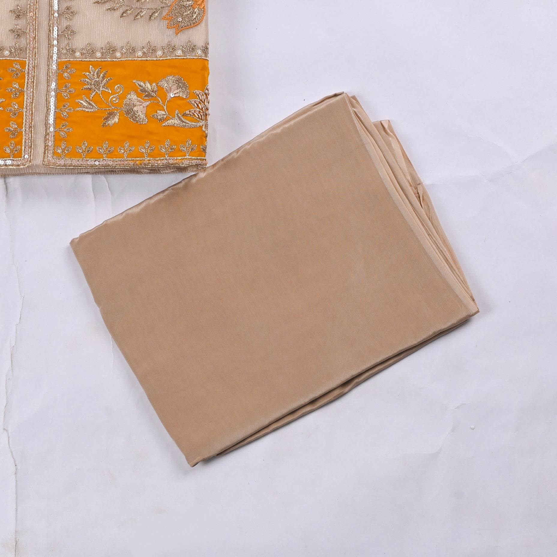 Crush Beige Yellow Unstitched Suit