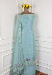 Glass Shimmer Pista Green Unstitched Suit
