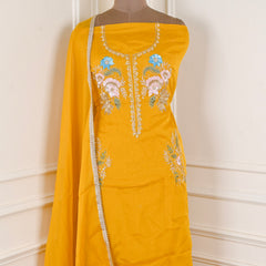 Organza Yellow Unstitched Suit