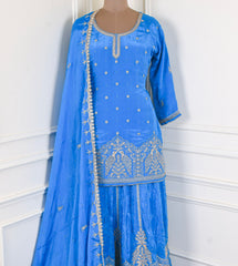 Crepe Sky Blue Lehenga Suit