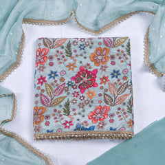 Crepe Pista Green Unstitched Suit