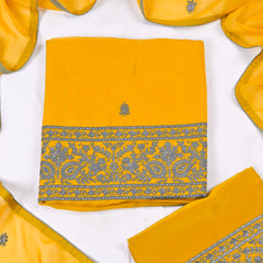 Organza Yellow Unstitched Suit