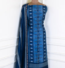 Maheshwari Cotton Navy Blue Unstitched Suit