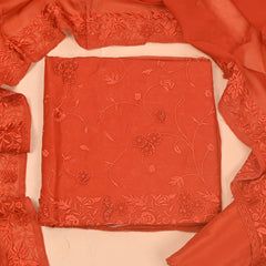 Organza Rust Unstitched Suit