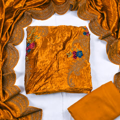 Velvet Yellow Mustard Unstitched Suit