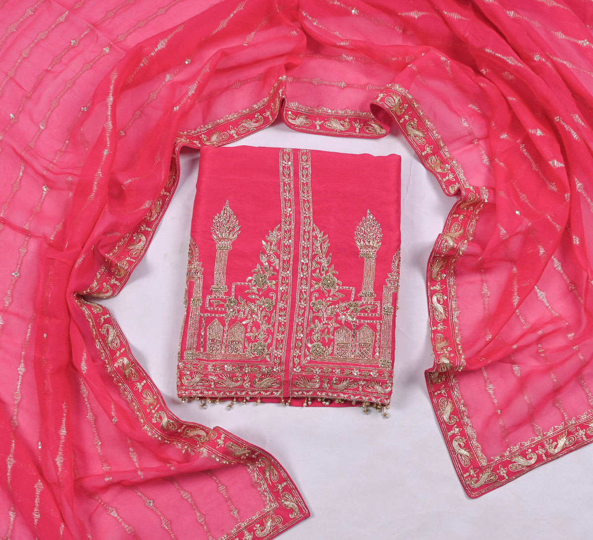 Khadi Pink Unstitched Suit