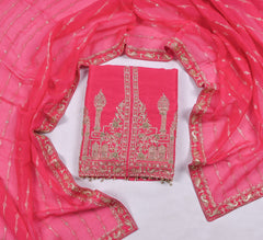 Khadi Pink Unstitched Suit