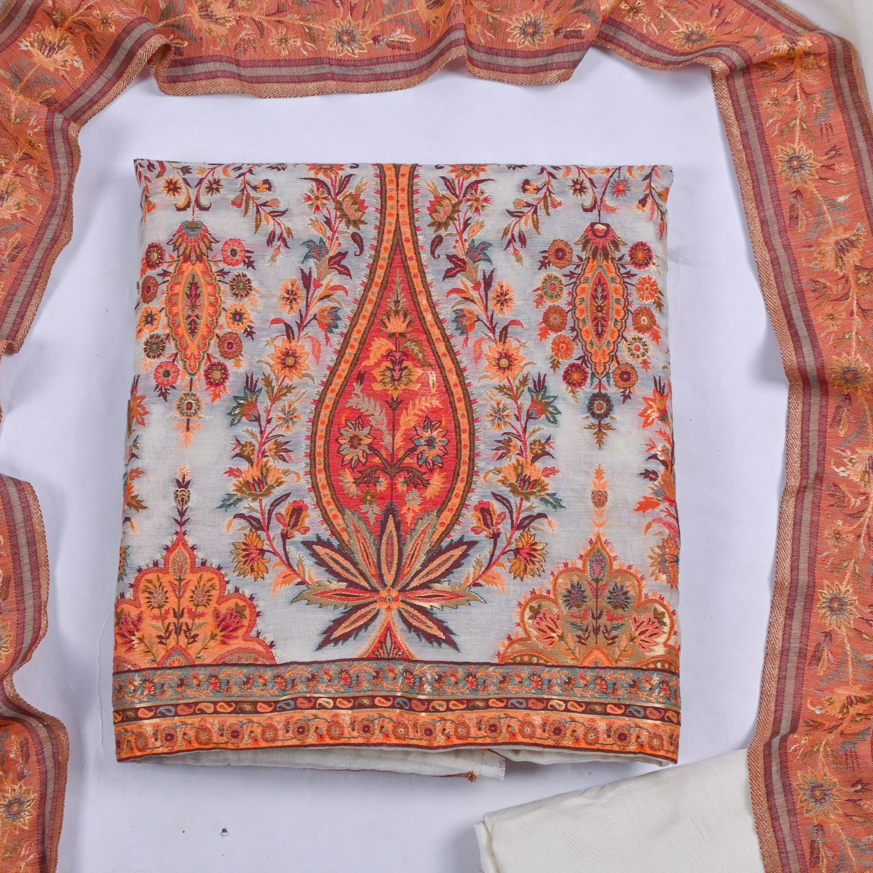 Mul Chanderi White Unstitched Suit