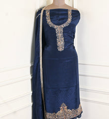 Silk Navy Blue Unstitched Suit