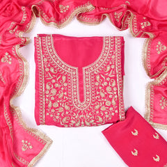 Organza Magenta Unstitched Suit