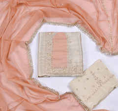 Tissue Shimmer Beige Peach Unstitched Suit