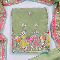 Shimmer Pista Green Unstitched Suit