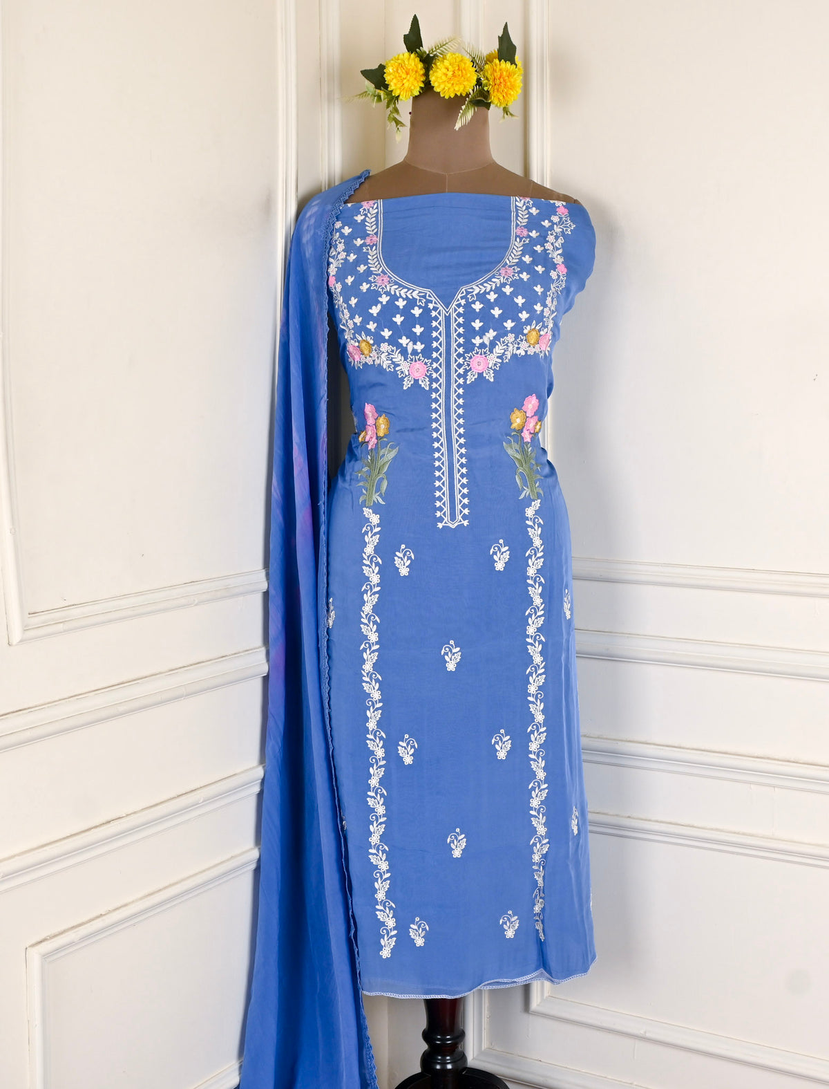Organza Powder Blue Unstitched Suit