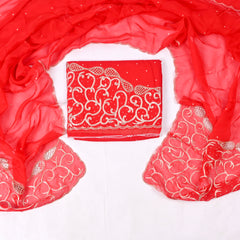 Organza Red Unstitched Suit