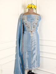 Shimmer Powder Blue Unstitched Suit