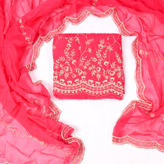 Organza Magenta Unstitched Suit