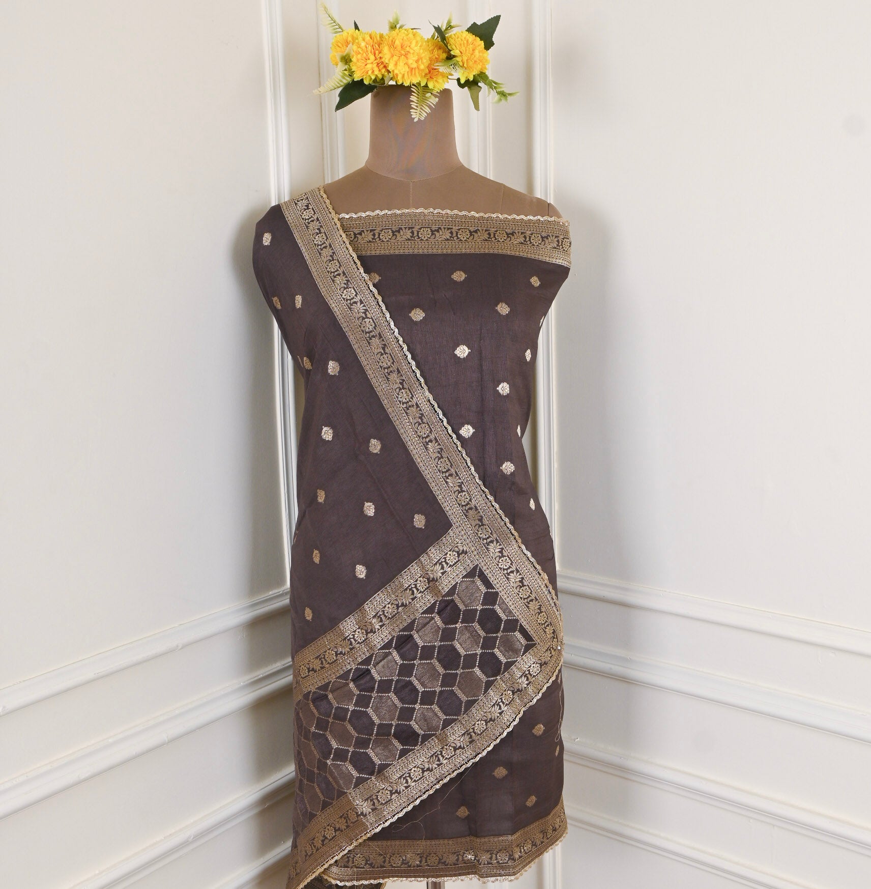 Banarasi Black Unstitched Suit
