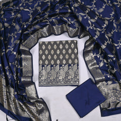 Banarasi Silk Grey Unstitched Suit
