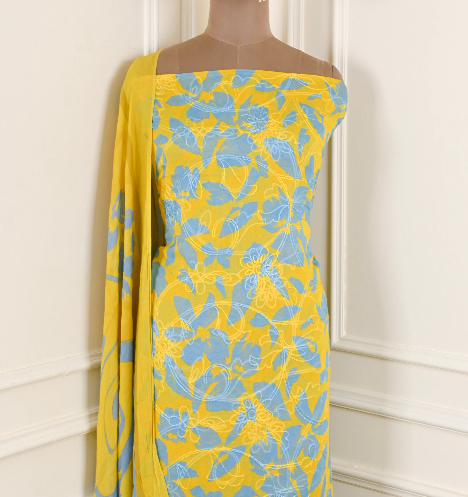 Georgette Yellow Unstitched Suit