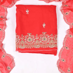 Organza Red Unstitched Suit