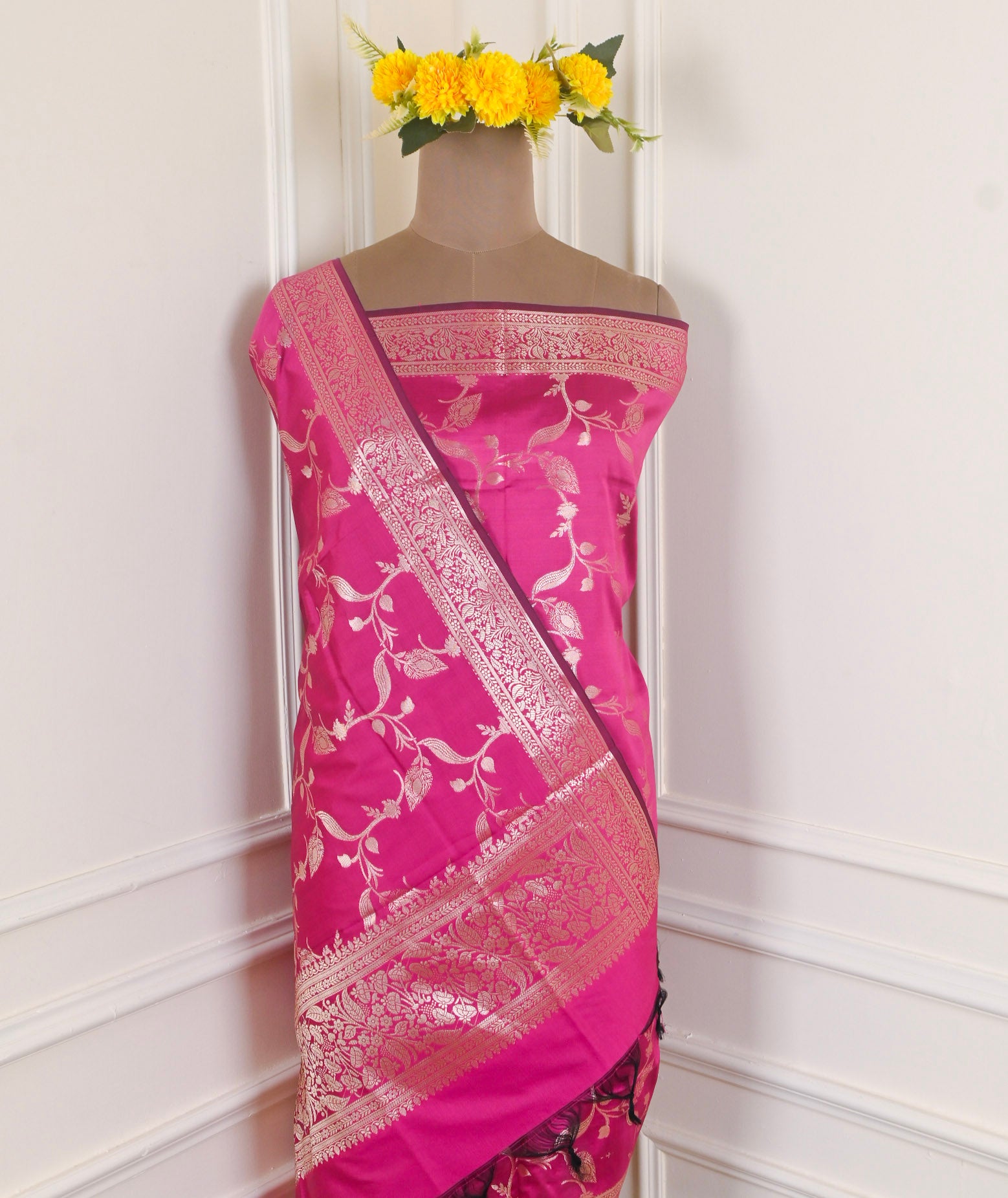 Banarasi Silk Yellow Unstitched Suit