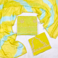 Satin Organza Aqua Lime Unstitched Suit