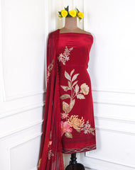 Crepe Maroon Unstitched Suit