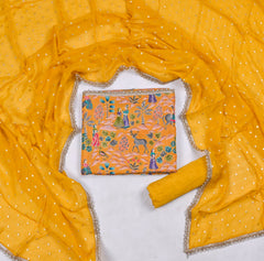 Silk Yellow Unstitched Suit
