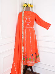 Crepe Orange Semi-Stitched Anarkali Suit