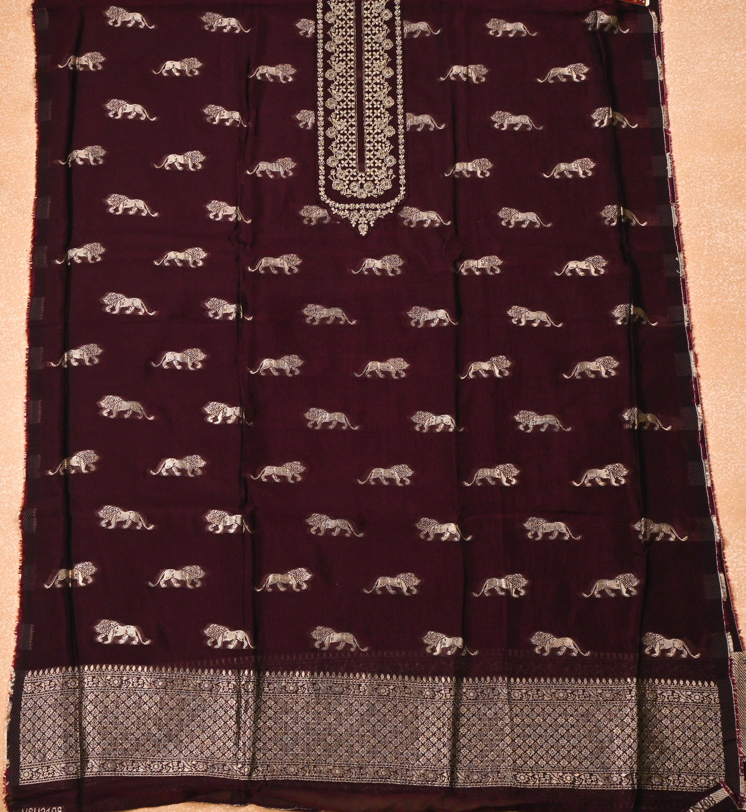 Banarasi Wine Unstitched Suit