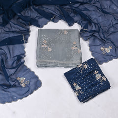 Twill Organza Navy Unstitched Suit