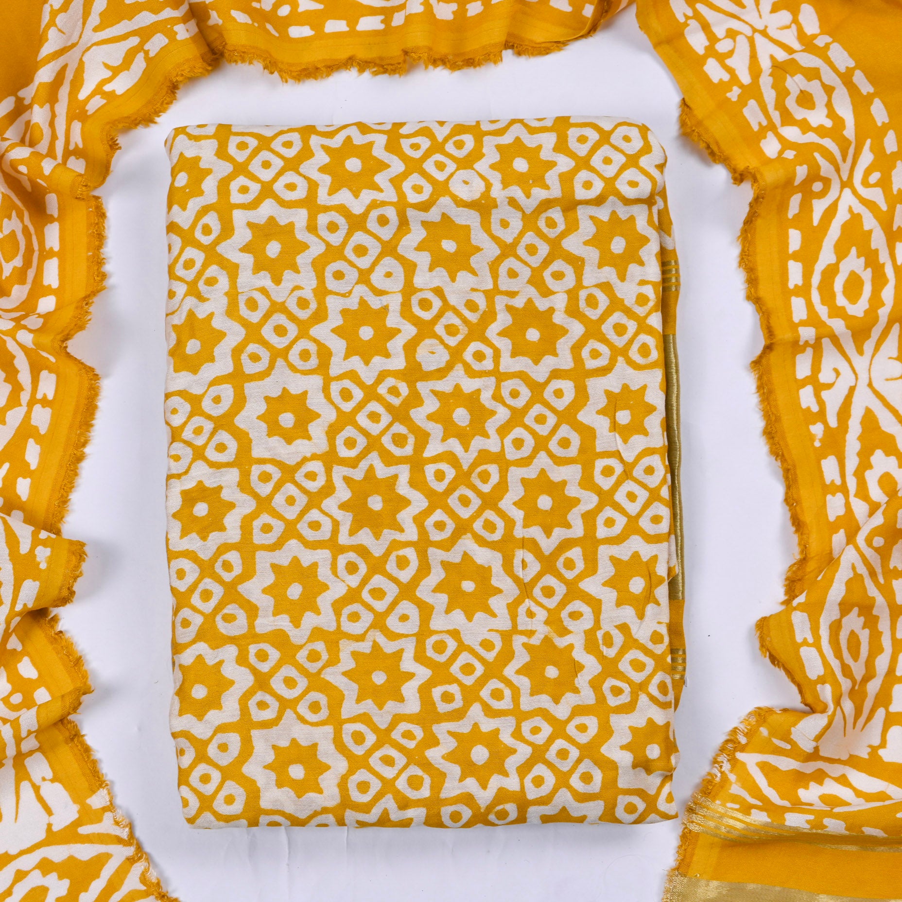 Cotton Yellow Unstitched Suit