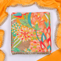 Banarasi Silk Yellow Mustard Unstitched Suit