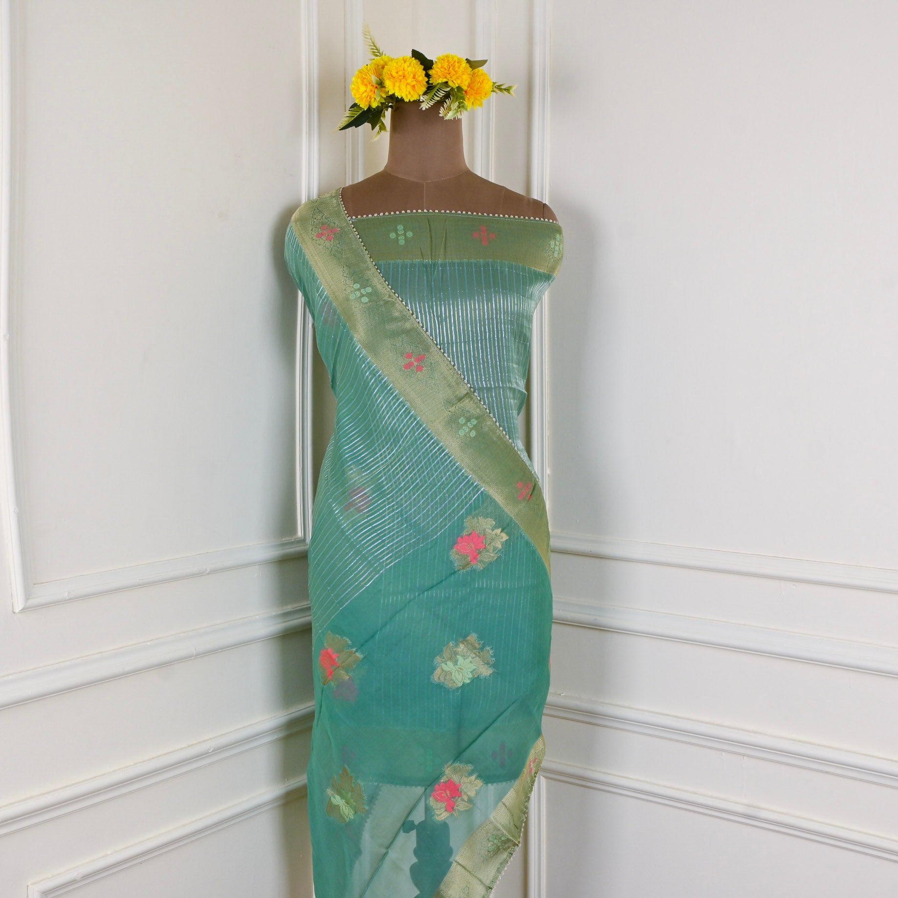 Shimmer Green Unstitched Suit