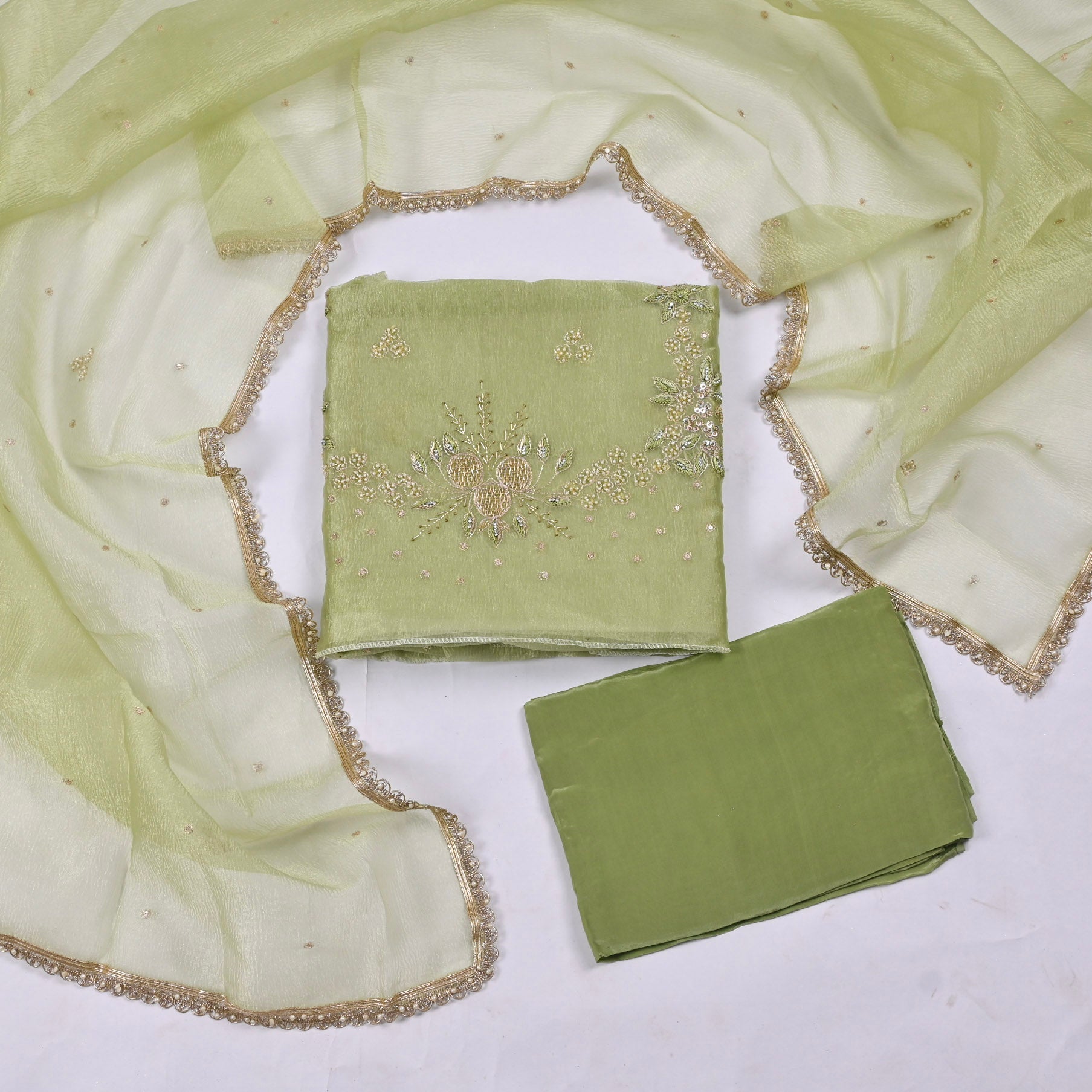 Crush Green Unstitched Suit