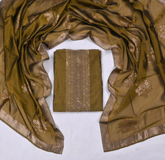 Banarasi Silk Mehandi Unstitched Suit