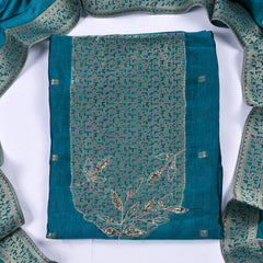 Banarasi Silk Teal Blue Unstitched Suit
