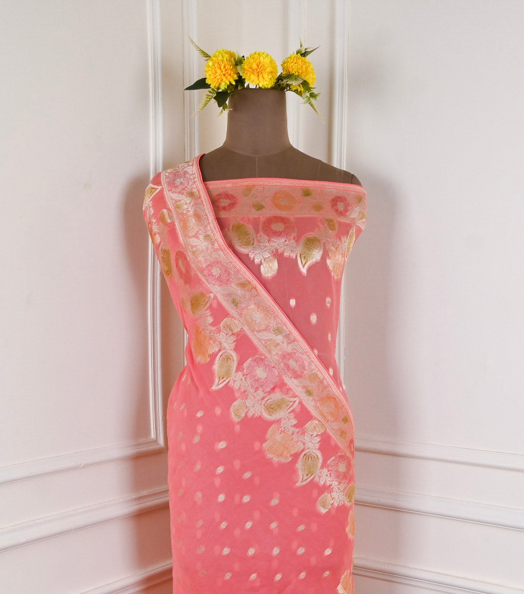 Banarasi Peach Unstitched Suit