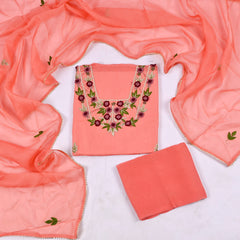 Organza Peach Unstitched Suit