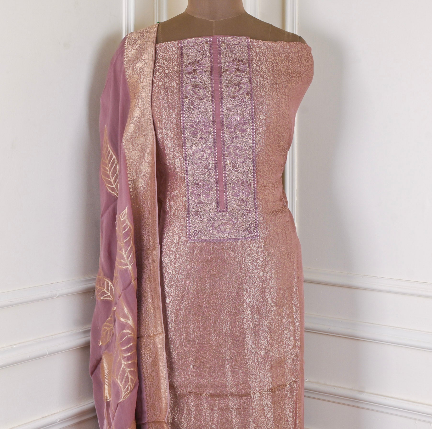 Banarasi Silk Golden Unstitched Suit