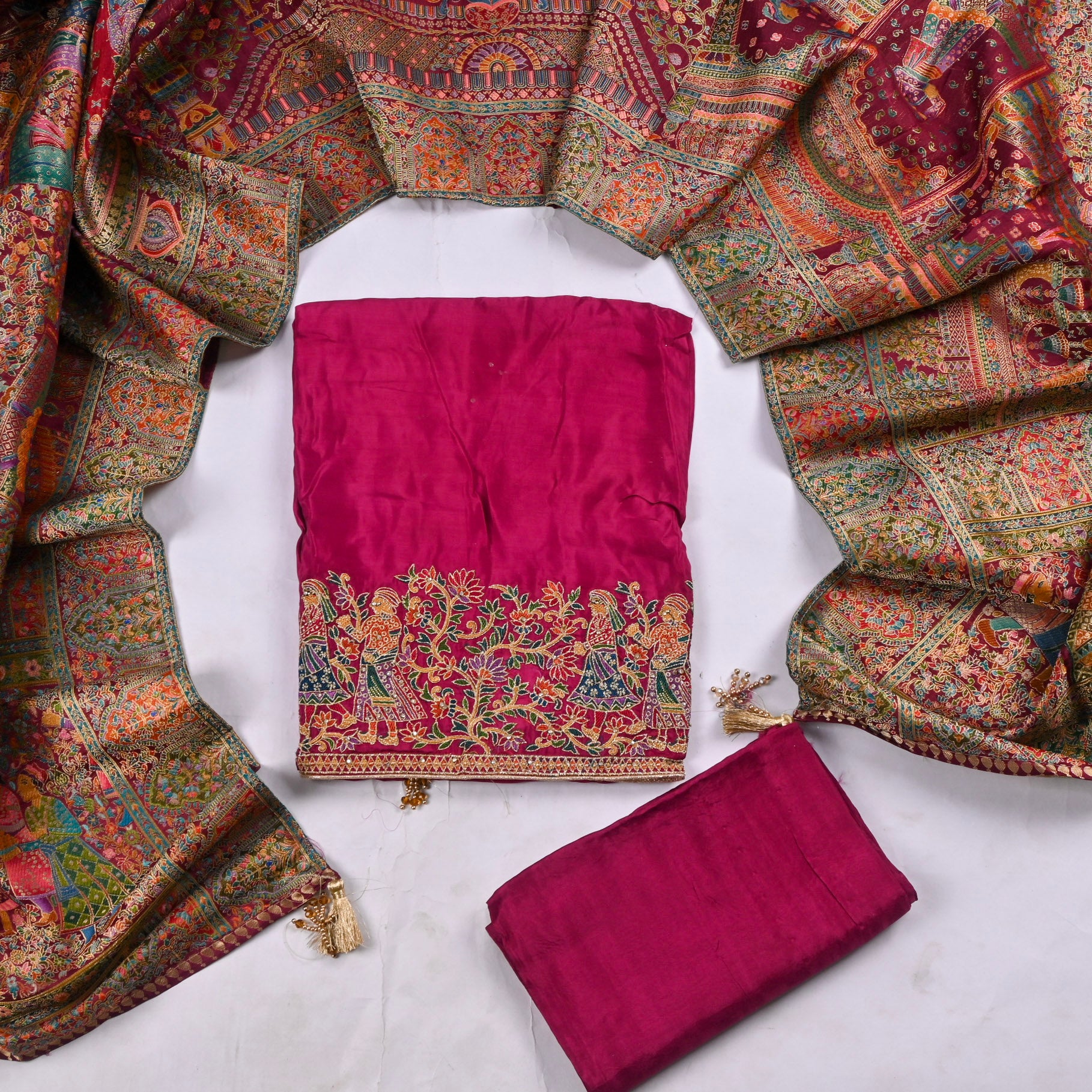 Crepe Silk Wine Unstitched Suit
