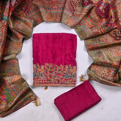 Crepe Silk Wine Unstitched Suit