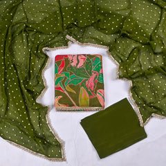 Banarasi Silk Green Unstitched Suit