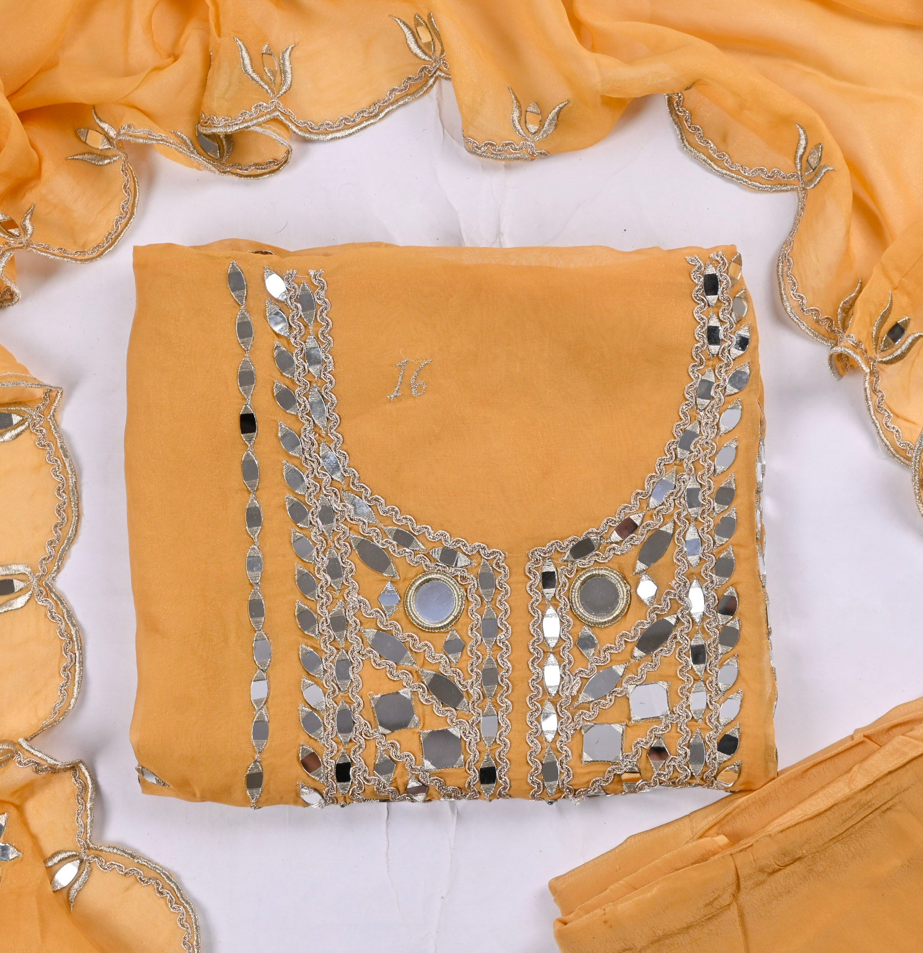 Glass Organza Yellow Unstitched Suit