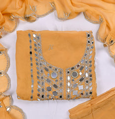 Glass Organza Yellow Unstitched Suit