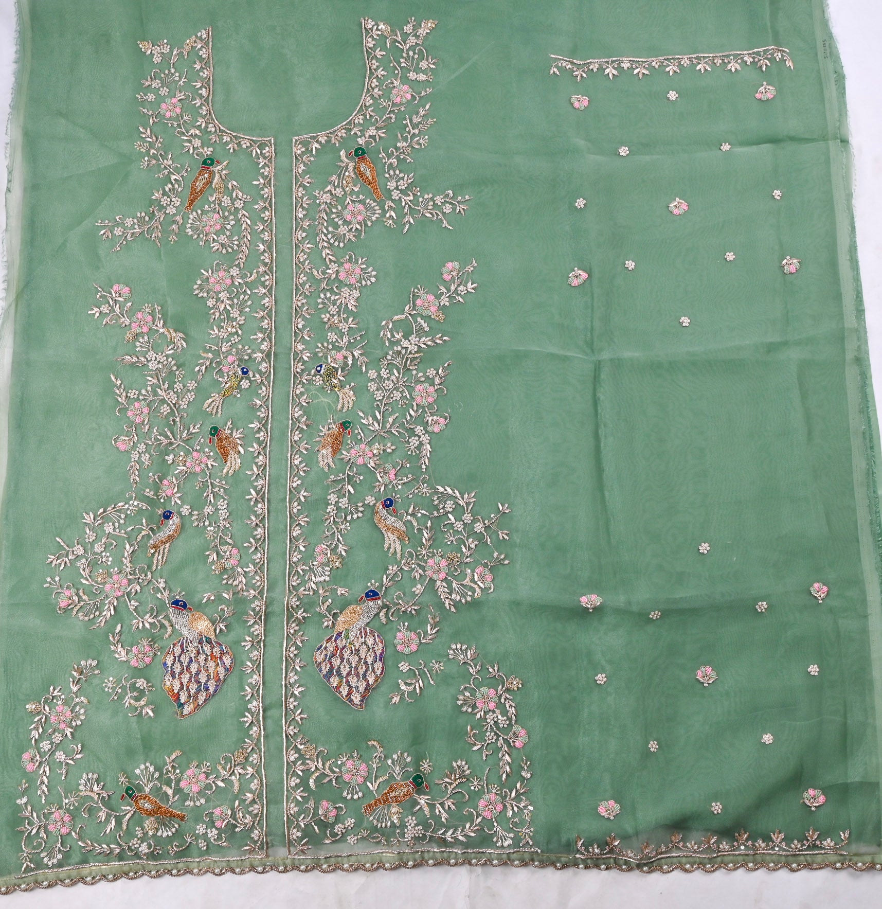 Glass Organza Pista Green Unstitched Suit