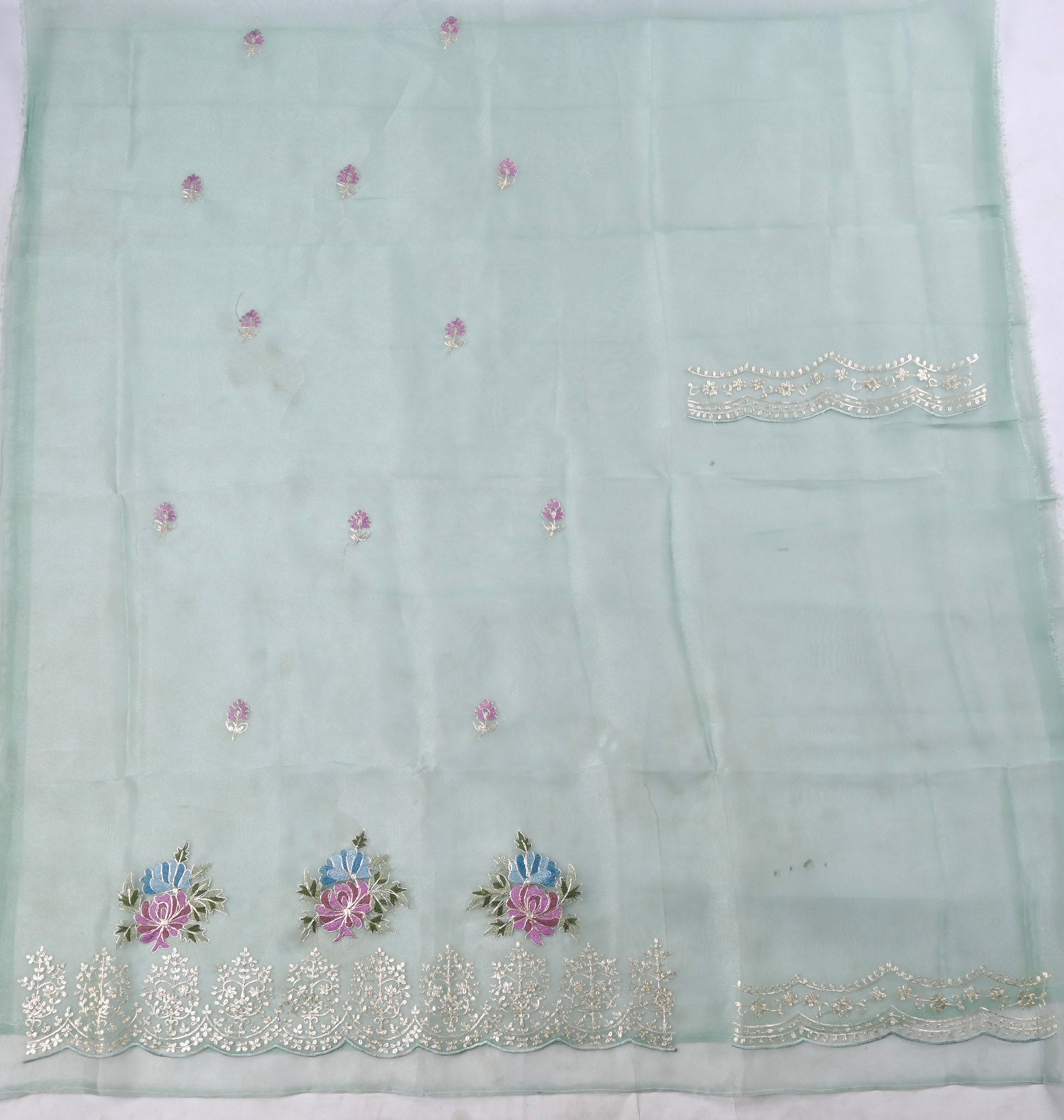 Glass Shimmer Pista Green Unstitched Suit