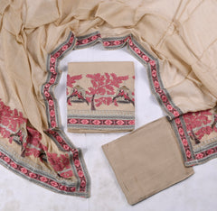 Mul Cotton Beige Unstitched Suit